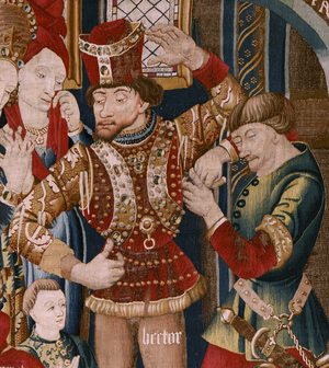 Flemish tapestry. Series The Trojan War. Achilles’ Tent (La Tienda de Aquiles). Sixth tapestry in the series. Model Coëtivy Master (Henry or Conrard de Vulcop). Manufacture Tournai workshops. Ca 1470. Fabric Wool and silk, 6/7 warps per cm. Size 467 x 690 cm. Location Cathedral of Zamora, Cathedral Museum). Origin A donation of Count Alba de Aliste, it arrived at the cathedral in 1608. Exhibition It is currently exhibited in the Museum’s facilities next to the cathedral.