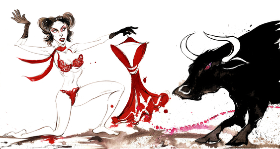 Signs of the Zodiac: 'Taurus toreador' from a series of fashion caricatures, one for each sign of the zodiac