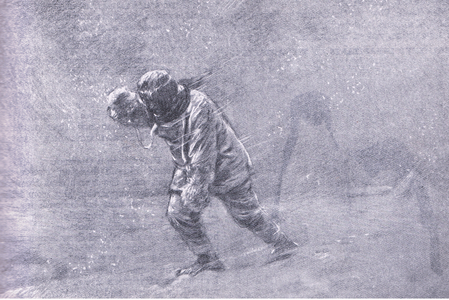 Captain L E G Oates "The act of a brave and English gentleman", illustration from'Cassell's Romance of Famous Lives', c.1940 (litho)