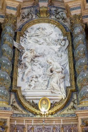 Marble altarpiece of the Annunciation by Filippo Della Valle, church of St. Ignatius of Loyola, chiesa di Sant'Ignazio di Loyola, Rome, Italy