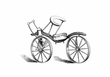 Lewis Gompertz's (1783/4-1861) improvement on Baron von Drais's bicycle, powered by a rack-and-pinion on the front wheel. Wood engraving c1880. 
