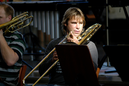 trombonist rehearsing