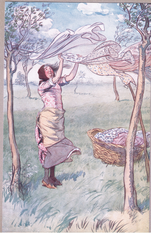 "I wash, wring..and do all myself", illustration from 'The Merry Wives of Windsor ', 1910 (colour litho)