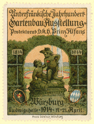 Lower Franconian Centenary Horticulture Exhibition, Wurzburg, Germany, 1914 (colour litho)
