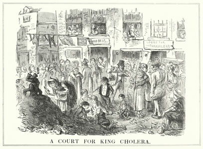 Punch cartoon: A Court for King Cholera (engraving)