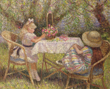 Arranging Flowers II (oil on canvas)