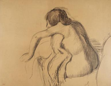 After the Bath, circa 1894. (charcoal heightened with bistre on paper mounted on board)