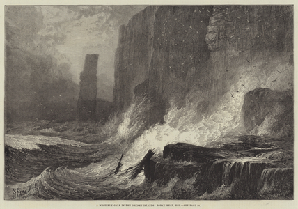 A Westerly Gale in the Orkney Islands, Roray Head, Hoy (engraving)