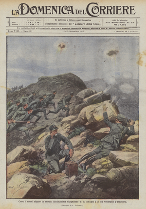 How ours defy death, the audacious reconnaissance of an officer and an artillery volunteer (colour litho)