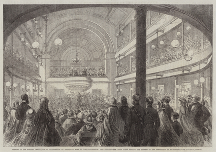 Opening of the Hartley Institution at Southampton on Wednesday Week by Lord Palmerston, the Theatre, the Town Clerk reading the Address of the Corporation to His Lordship (engraving)