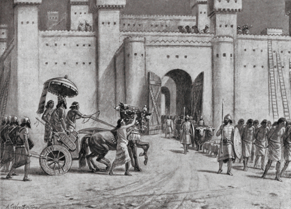 The Capture of Damascus by Tiglath-pileser IV, 732 BC (litho)