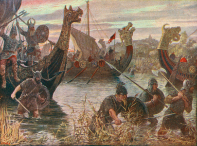 A Danish Raid (colour litho)