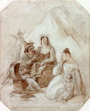 English Travellers Taken by Brigands (pencil & watercolour on paper)