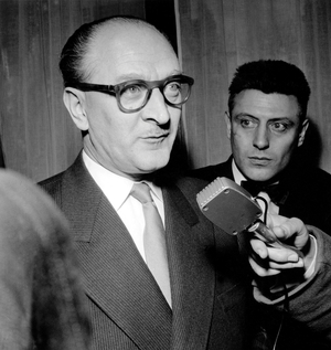French President of Council Aka Prime Minister Representative of Republican Front during Ministerial Cabinet Crisis at The Time of War in Algeria (b/w photo)
