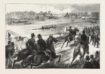 Coaching,  a Sketch at Chiswick, the Boat Race is an Annual Rowing Race Between the Oxford University Boat Club and the Cambridge University Boat Club, Rowed Between Competing Eights on the River Thames in London, England, Engraving 1876, UK
