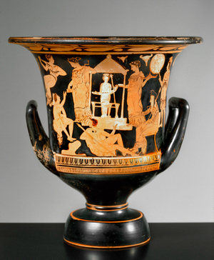 Attic red-figured krater with figures of satyrs