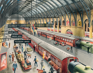 A railway terminus (colour litho)
