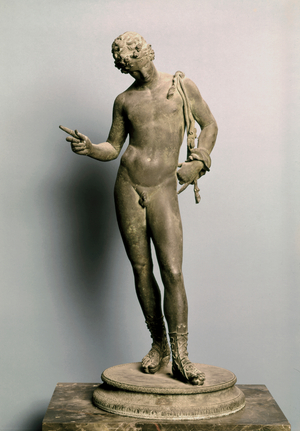 ROMAN ART: Narcissus listening to the voice of the Nymph Echo, 4th-1st century A.C. (bronze)
