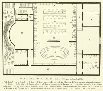 Plan d'une creche pour 70 enfants, Saint-Pierre du Gros-Caillou, rue de Grenelle, 182 (engraving)