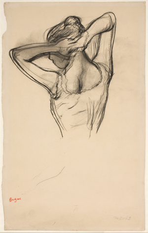 Dancer, half-body, arms crossed behind her head, c.1890 (pencil on paper)