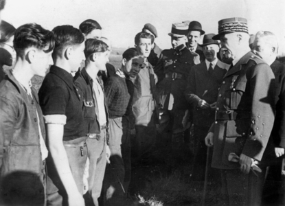 Henri Philippe Petain visits an agricultural school, 1940 (b/w photo)