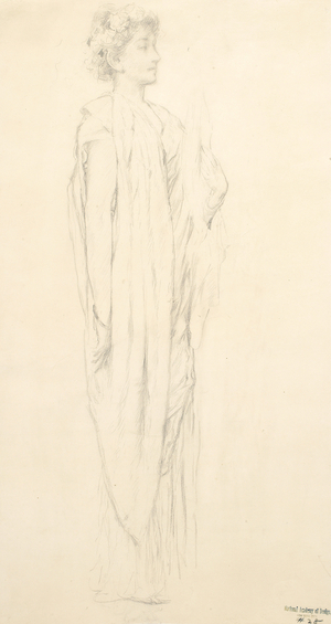 Study of draped female figure for 'Moods to Music' mural (pencil on paper)