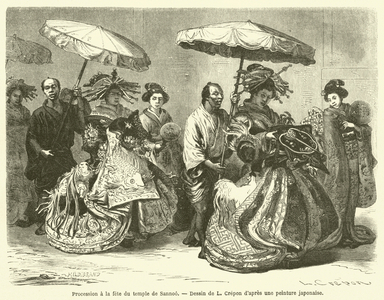 Procession a la fete du temple de Sannoo (engraving)
