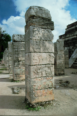 Rows of square columns in front of the Temple of the Warriors, Chichen Itza, Yucatan