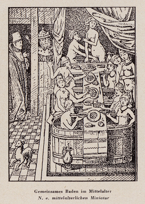 Medieval communal baths (engraving)