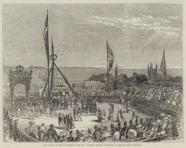 The Laying of the Foundation Stone of "Victoria Tower," Guernsey, on Her Majesty's Birthday (engraving)