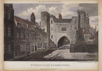 St John's Gate, Clerkenwell, London (coloured engraving)