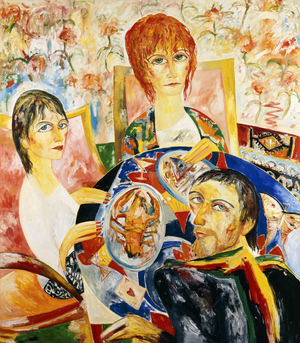 Dinner with Edna O'Brien, 1990 (Oil on canvas)