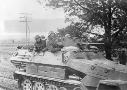 German armored personnel carrier during the battle of Vyazma and Briansk, 1941 (b/w photo)