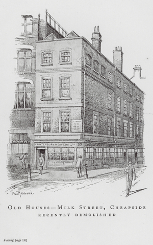 Old Houses, Milk Street, Cheapside, Recently Demolished (litho)