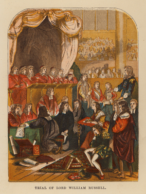 Trial of Lord William Russell (coloured engraving)