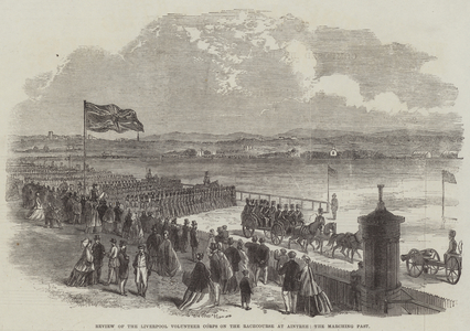 Review of the Liverpool Volunteer Corps on the Racecourse at Aintree, the Marching Past (engraving)