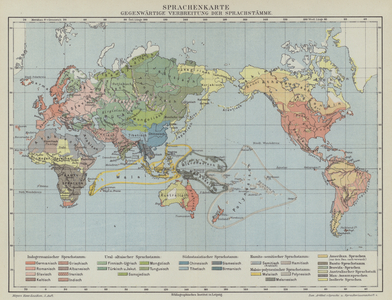 Map of global distribution of languages and linguistic groups (colour litho)