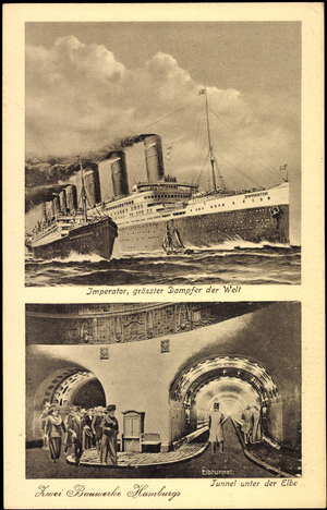 HAPAG, Steamer Emperor, Elbe Tunnel, Building