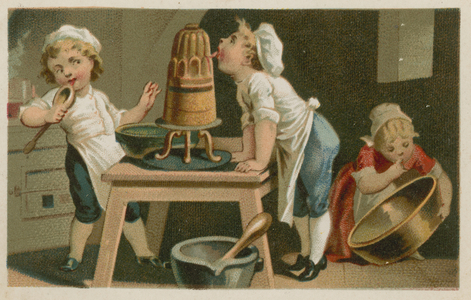 Children cooking (chromolitho)