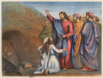 The raising of Lazarus (colour litho)