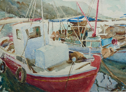 Fishing Boats, Turkey, 2022 (watercolour)