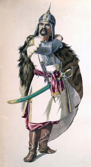 Genghis Khan, 1st Khagan of the Mongol Empire, 19th century (illustration)