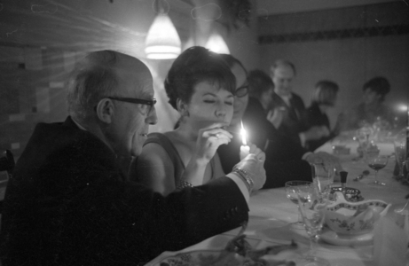 Christmas party at Burda in Munich, 1964 (b/w photo)
