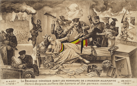 Heroic Belgium suffers the horrors of the German invasion (colour litho)
