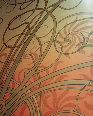 Ground floor stair mural detail restored paintwork, Hotel Tassel, 6 Rue Paul-Emile Janson Brussels, 1893-97 (photo)