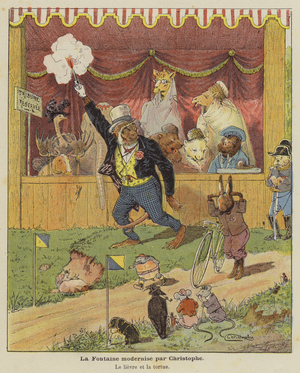 The tortoise and the hare (colour litho)