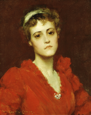 The Red Gown,  (oil on canvas)