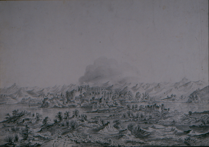View of the Palace of Oodipoor (Udaipur) (pencil & wash on paper)
