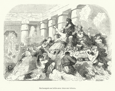 Sardanapale se brule avec tous ses tresors (engraving)