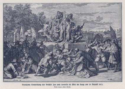 Brutal murder of the brothers Jan and Cornelis de Witt by an Orangist mob, the Hague, Netherlands, 20 August 1672 (litho)